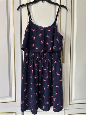 Elle Navy Dress with Pink Flamingo Print
